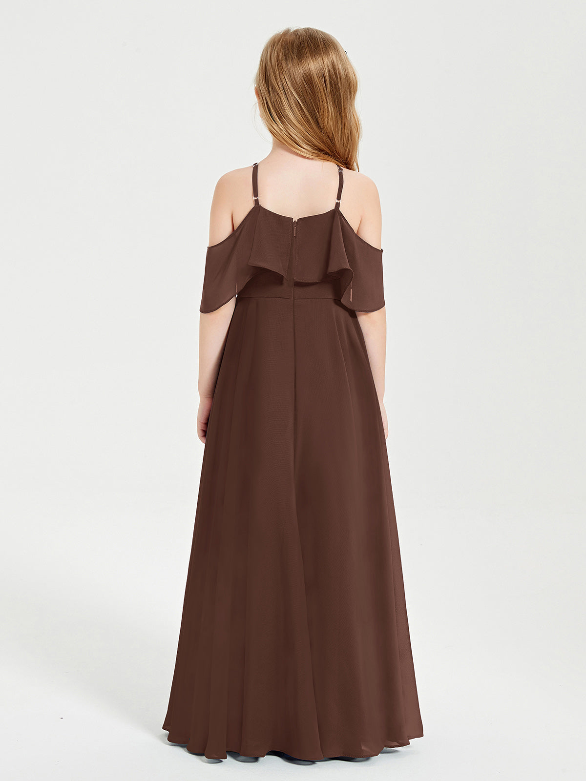 Off-the-Shoulder Long Dresses for Junior Bridesmaids Chocolate